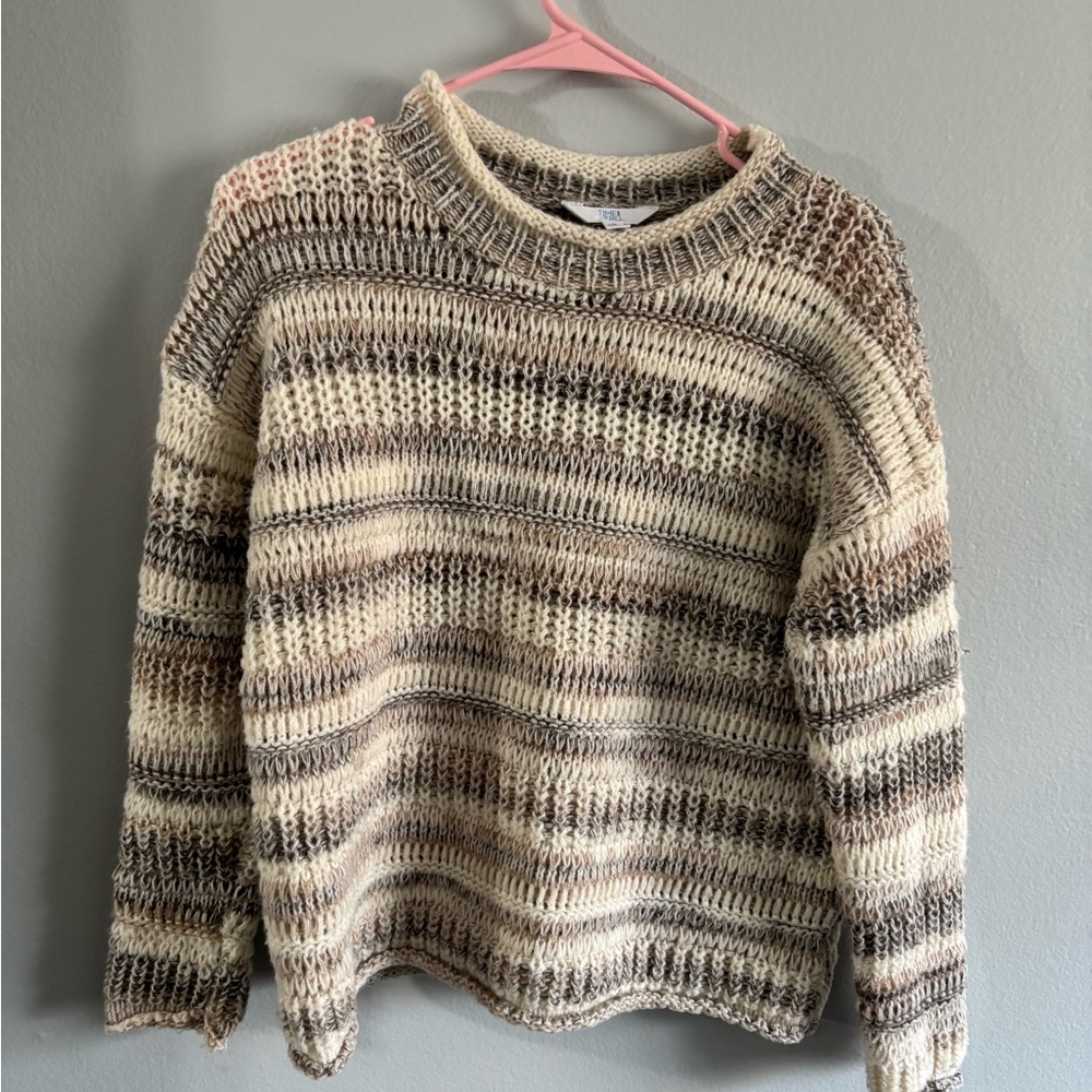 2/$10 Time and Tru Striped Knit Sweater - Cream and Brown